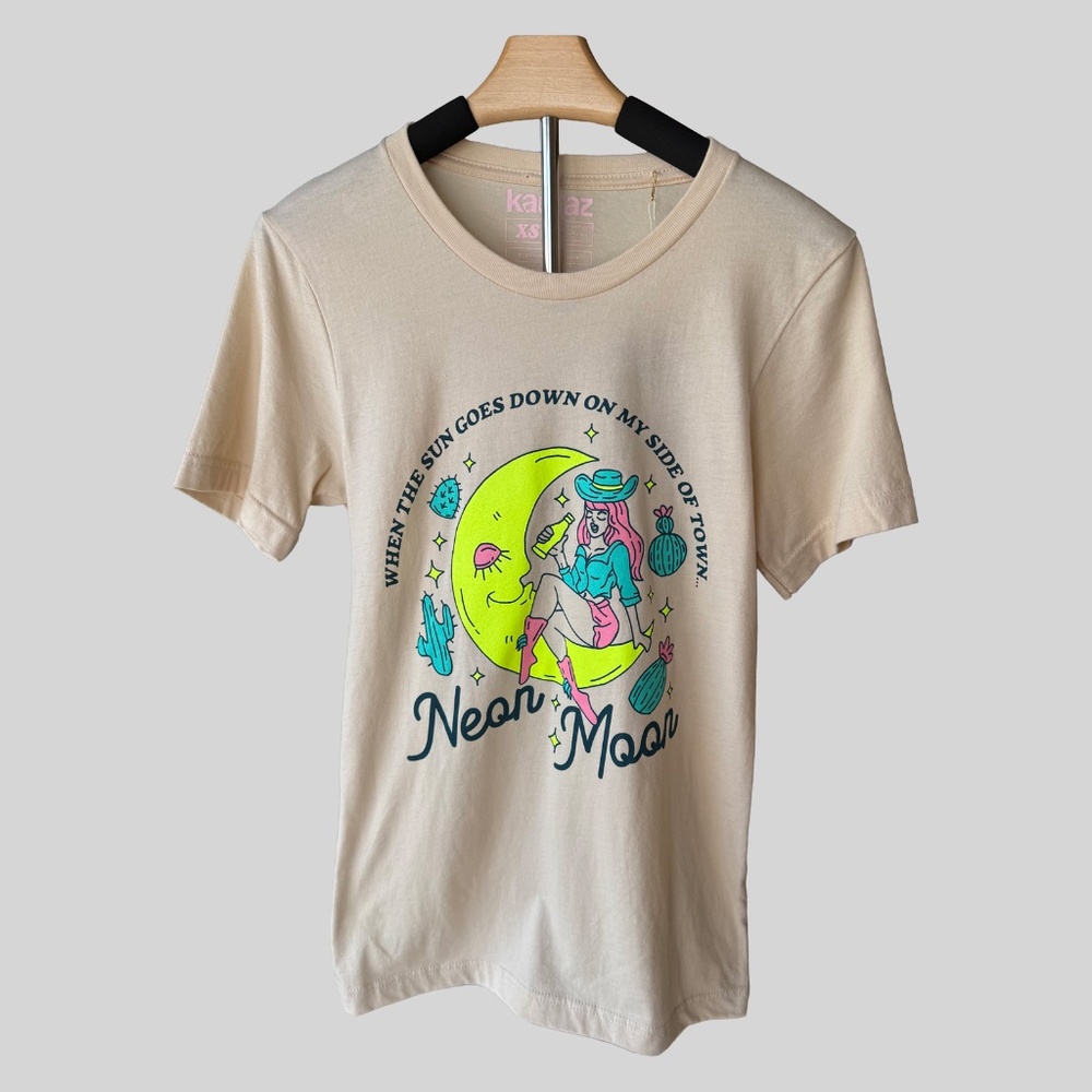 Kaeraz Neon Moon Graphic Tee Cream Western Cowgirl Short Sleeve T-Shirt XS - Picture 2 of 3